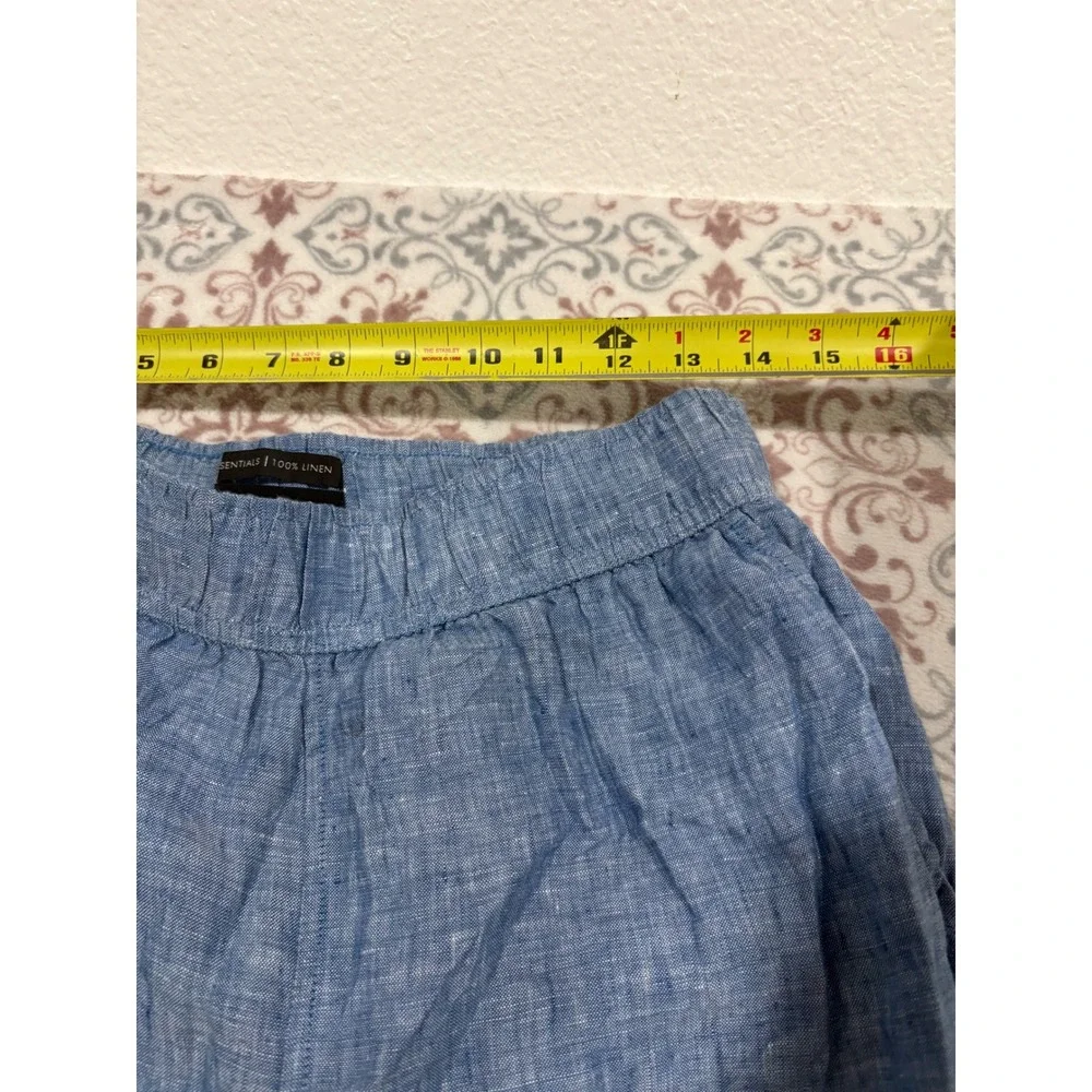 Tahari Essentials 100% Linen Wide Leg Pants Blue Chambray Elastic Waist Mens M